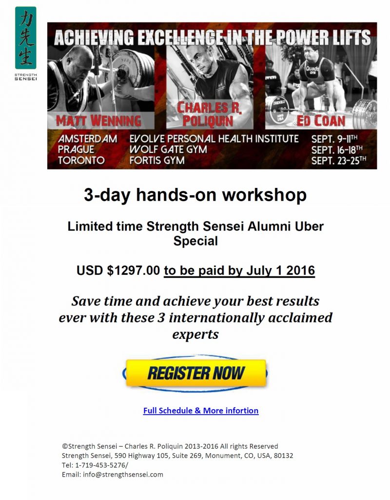 Limited time Strength Sensei Alumni Uber Special 3-day hands-on workshop